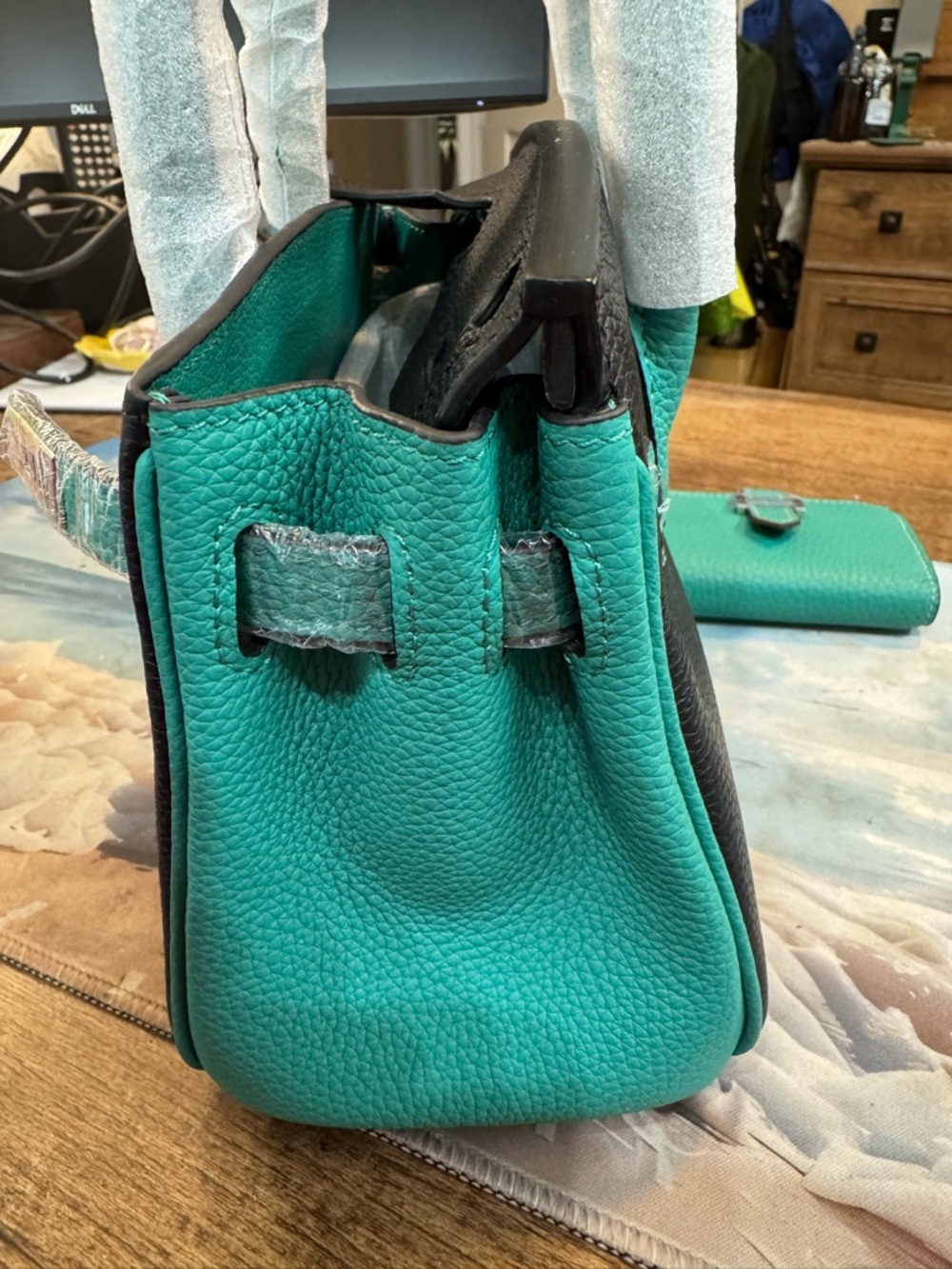 Reserved for Lulu2020 Teal black Leather mini Bag and Wallet Set